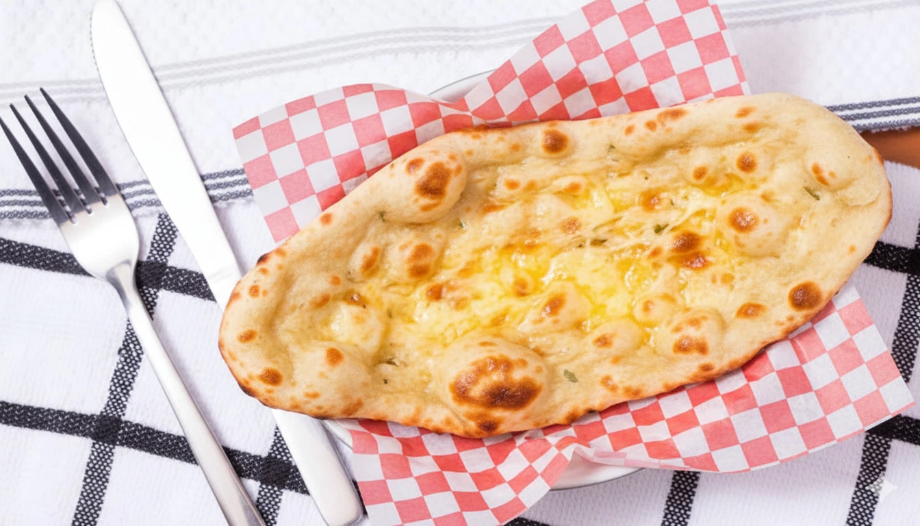 Cheese Naan at Shahi Flames Winnipeg - Fluffy tandoor-baked bread stuffed with melted cheese