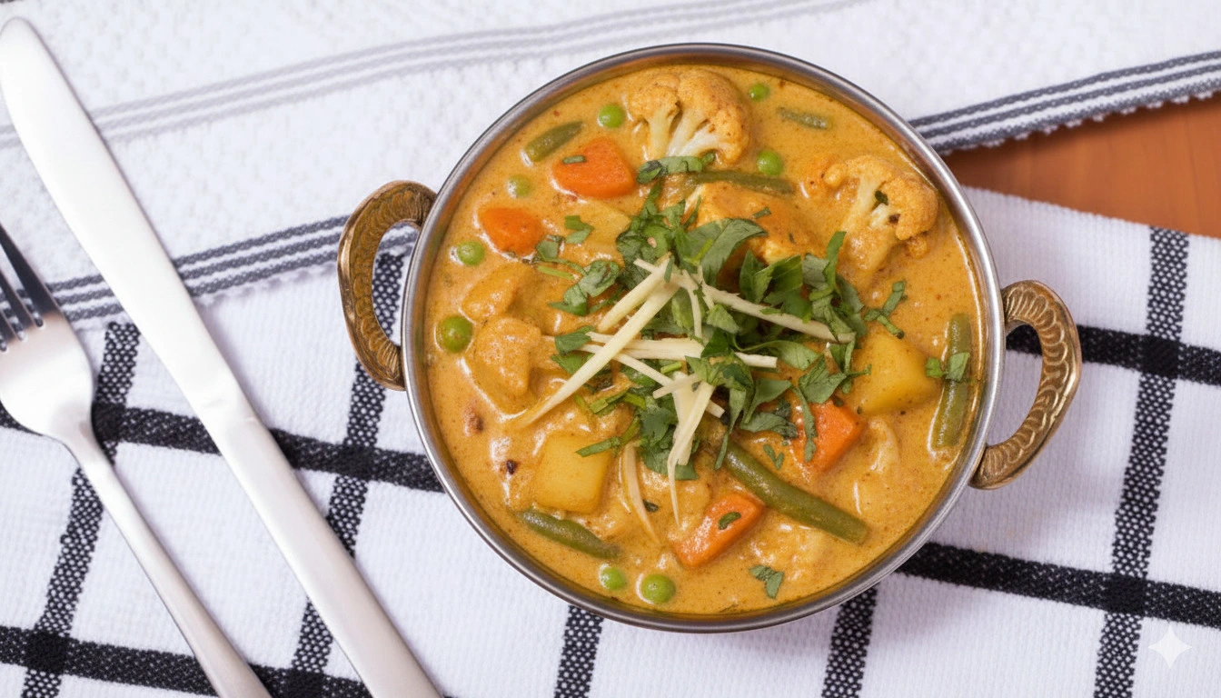 Veggie Korma at Shahi Flames Winnipeg - Mixed vegetables in creamy cashew and coconut sauce